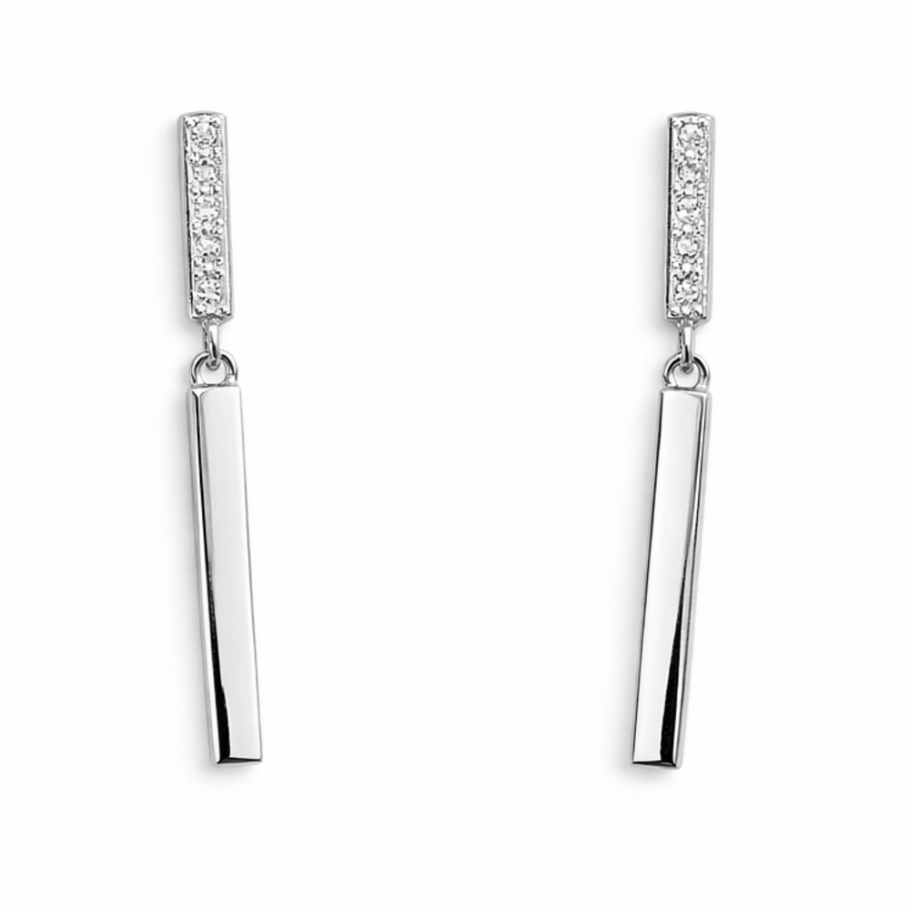 R.H. Macy & Co. Sterling Silver 1/10 Ct Diamond Bar Drop Earrings NIB